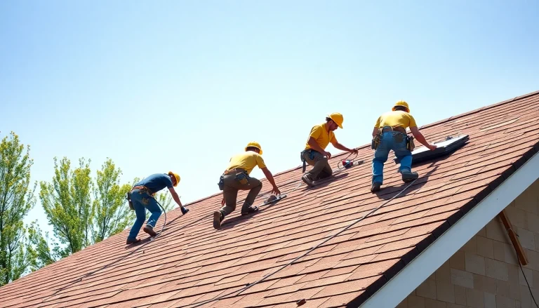 Delivering reliable roofing services with a professional team installing quality shingles on a sunny day.