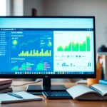 Engaging visual of a facebook smm panel analytics dashboard in a bright office setting.