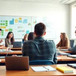 Engaging Education scene with students actively learning in a bright classroom environment.