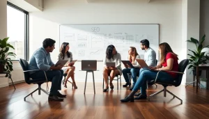 Engaged professionals at a seo agency strategizing digital marketing solutions.