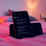 AI sexting interaction in a cozy bedroom setting with romantic ambiance.