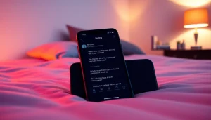 AI sexting interaction in a cozy bedroom setting with romantic ambiance.