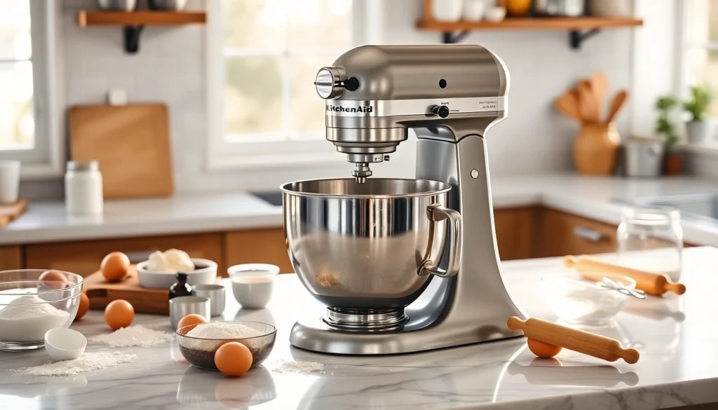 Showcasing a KitchenAid mixer NZ surrounded by baking ingredients, enhancing culinary creativity.