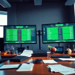 Analyzing sports betting sites Manitoba with a modern office setup featuring live sports odds.
