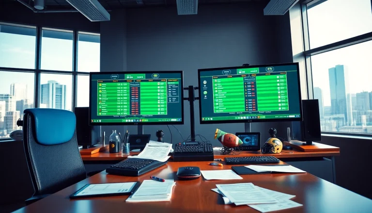 Analyzing sports betting sites Manitoba with a modern office setup featuring live sports odds.