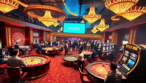 Experience the vibrant excitement of gaming at FLY88's luxurious casino scene.
