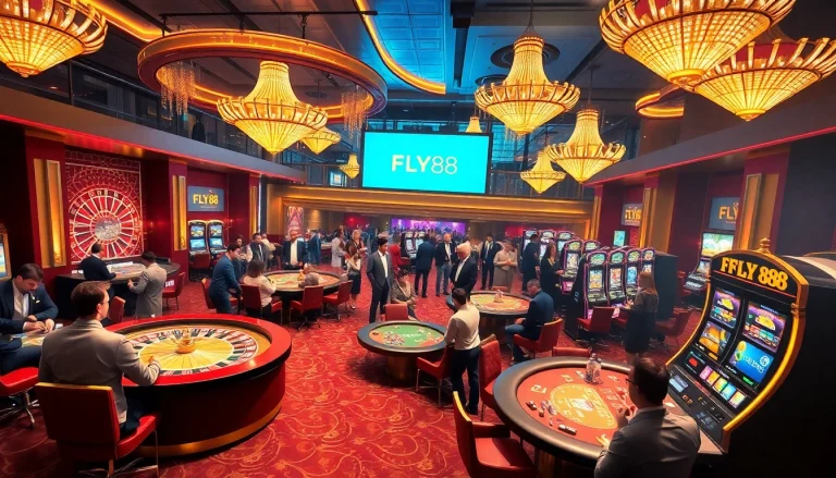 Experience the vibrant excitement of gaming at FLY88's luxurious casino scene.