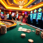 Experience the excitement at RR88 with vibrant casino visuals of poker, roulette, and slot machines.