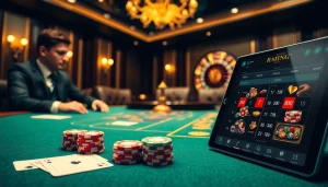 Engaged players strategizing with 商品券信用卡 at a luxurious poker table in a premium casino.