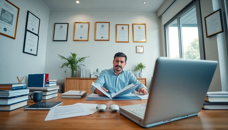 Certified translator working in a professional office setting, embodying the essence of traducător autorizat.