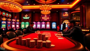 Experience a thrilling game atmosphere at nhà cái nh88 with poker chips, cards, and a roulette wheel.