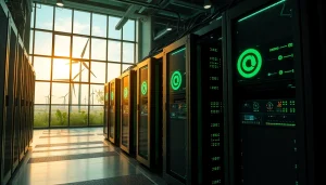 Dogecoin cloud mining facility with AI-driven technology and renewable energy sources