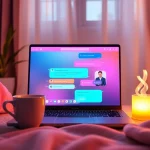 Engaging scene showcasing a user-friendly sex chat AI interface in a cozy setting.