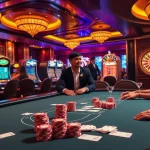 Engage with W88 link at a luxurious casino, featuring exciting poker tables and vibrant slot machines.