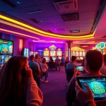 Kode4d slot games on vibrant digital screens, inviting and exciting online gaming atmosphere.