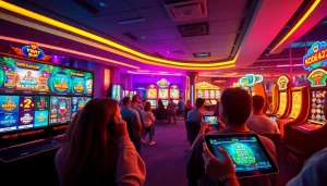 Kode4d slot games on vibrant digital screens, inviting and exciting online gaming atmosphere.