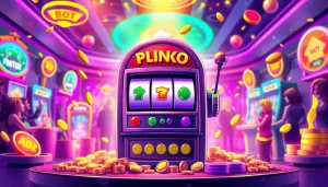 Permainan plinko slot yang menarik dengan mesin slot penuh koin berwarna-warni