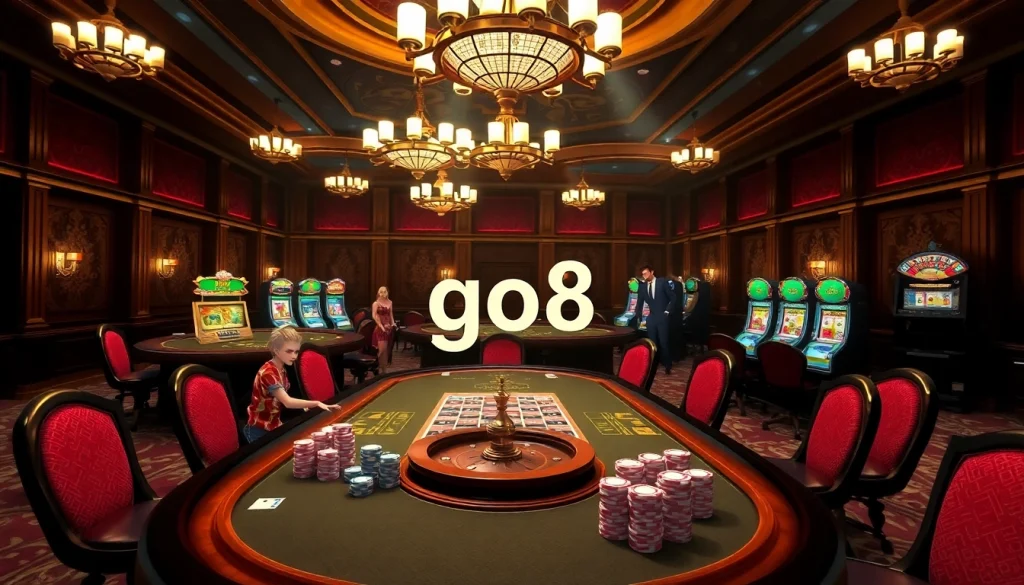 Engage with go8's elite gambling experience at luxurious poker tables adorned with vibrant roulette wheels.