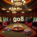 Engage with go8's elite gambling experience at luxurious poker tables adorned with vibrant roulette wheels.