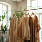 Showcasing Rivelle fashion in a stylish boutique, emphasizing elegance and warmth.