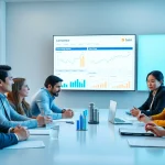 Analyze competitor pricing during a business meeting with charts and data displayed.