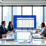 Engaged professionals conducting a Bid-No-Bid Analysis in a modern office setting.