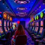 Experience the thrill of slot hoki in a vibrant, modern online casino atmosphere with excited players.
