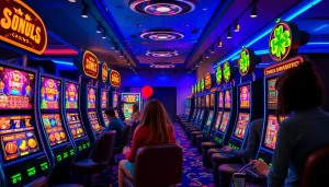 Experience the thrill of slot hoki in a vibrant, modern online casino atmosphere with excited players.