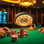 Exciting scene at Nhà Cái THABET with players engaged in high-stakes poker, showcasing dynamic gambling atmosphere.