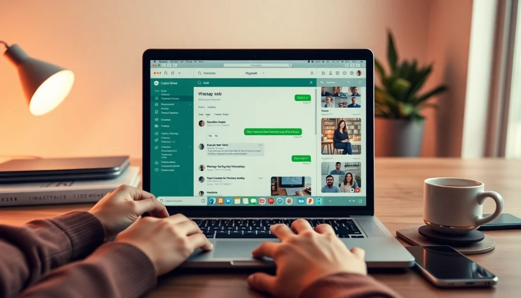 以 WhatsApp Web 界面、消息发送与视频通话为特征的引人入胜的工作区。