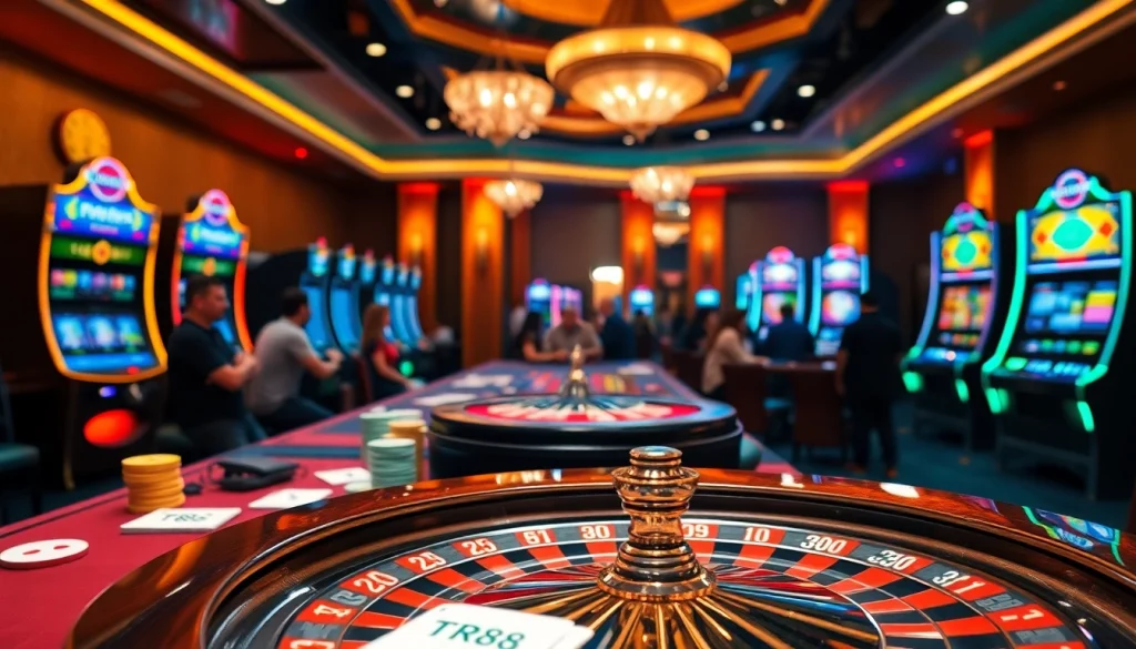 Experience the thrill of TR88 poker with vibrant chips and an exciting casino atmosphere.