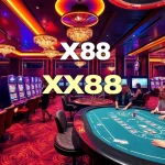 Exciting casino scene showcasing XX88 with modern slot machines and enthusiastic players at the poker table.