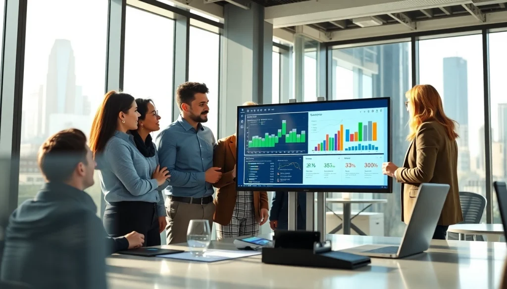 Engaged team discussing competitive intelligence insights in a modern office setting.