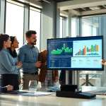 Engaged team discussing competitive intelligence insights in a modern office setting.