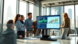 Engaged team discussing competitive intelligence insights in a modern office setting.