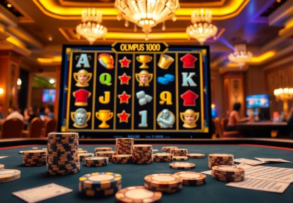 Rasakan sensasi Olympus 1000 di lingkungan kasino yang glamor, penuh dengan slip taruhan dan mesin slot yang berwarna-warni.