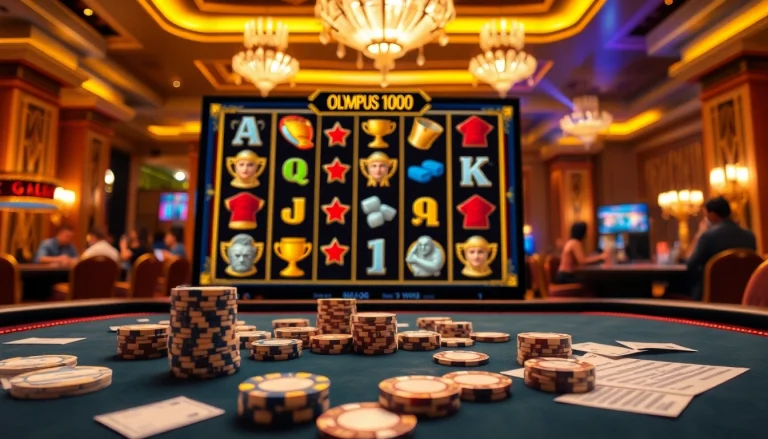 Rasakan sensasi Olympus 1000 di lingkungan kasino yang glamor, penuh dengan slip taruhan dan mesin slot yang berwarna-warni.