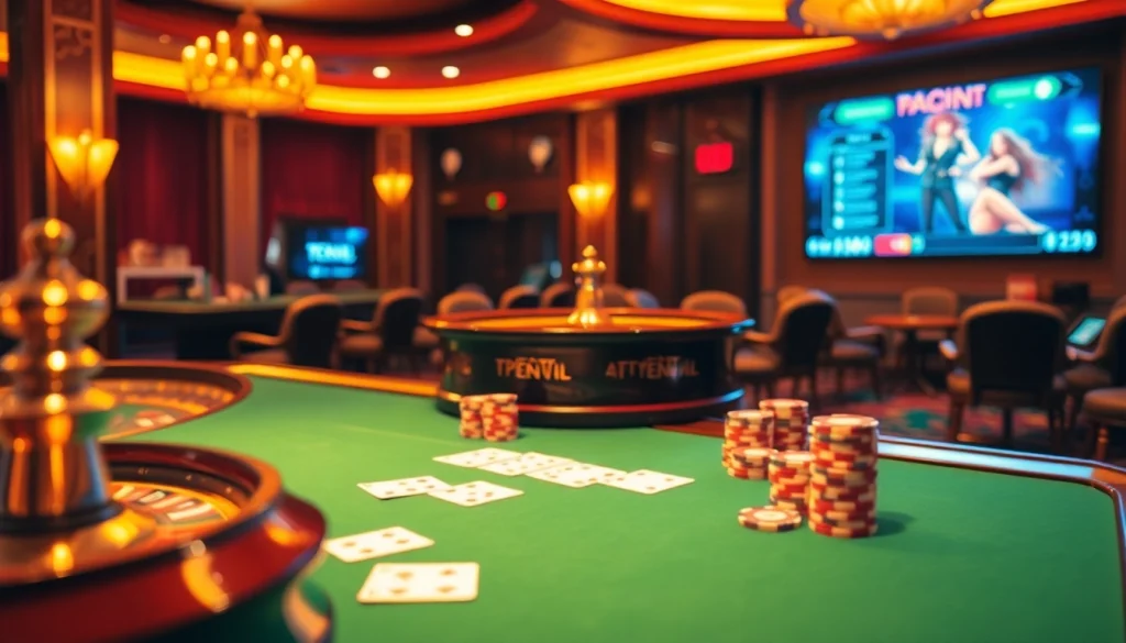 Engage with a thrilling hentai game experience amid vibrant casino visuals featuring poker chips and a roulette wheel.