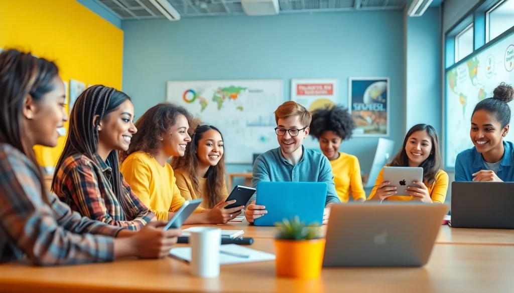 Engaging students in innovative education with technology in a modern classroom setting.