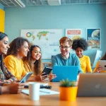 Engaging students in innovative education with technology in a modern classroom setting.