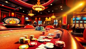 Sbobet players engage in thrilling bets at an upscale casino table.