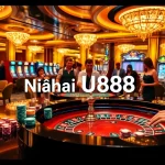 Engage with Nhà cái U888's vibrant casino atmosphere featuring lively tables and players immersed in games.