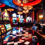 Exciting atmosphere showcasing onicplay login at a luxurious casino with slot machines and poker tables.