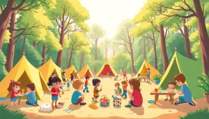 Children enjoying various activities at vibrant holiday camps amid a sunny outdoor environment.