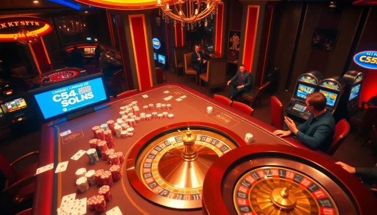 Experience the excitement at c54.gb.net with players enjoying high-stakes games and luxurious casino decor.