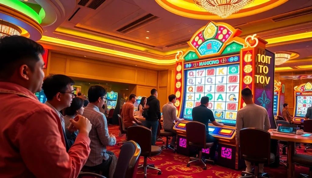 Saksikan para pemain menikmati pengalaman slot demo Mahjong yang mendebarkan di lingkungan kasino mewah.