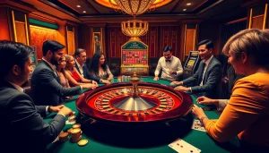 Players engaging in an exciting roulette game at bk8th casino, with vibrant atmosphere and premium setups.