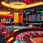 KQBD live betting scene with lavish casino tables and vibrant poker chips.