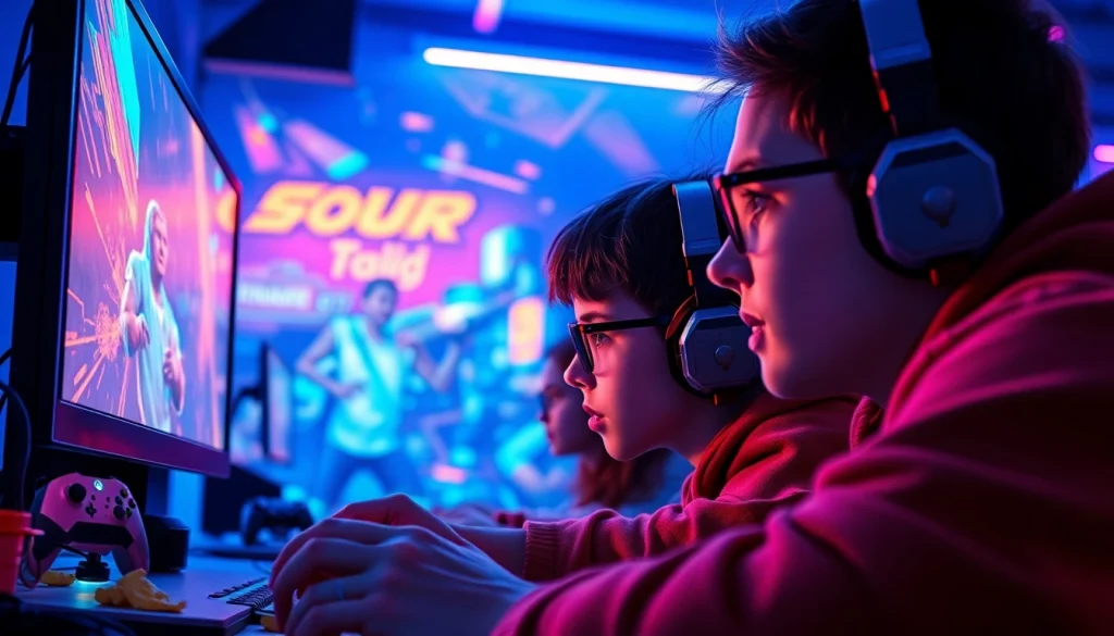 Engaging scene showcasing game reviews in action with a focused gamer and vibrant gaming environment.