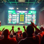 Watch the latest match results on the vibrant scoreboard in a sports bar setting. ผลบอลล่าสุด displayed prominently.
